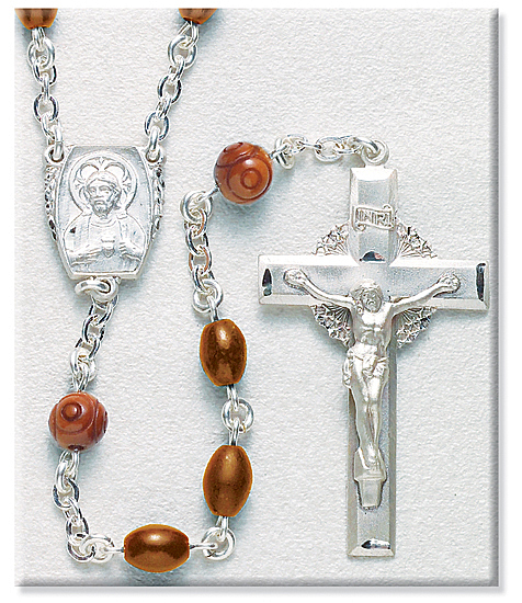 Men's Rosary 8mm Brown Cocoa Beads and Sterling Silver - Brown