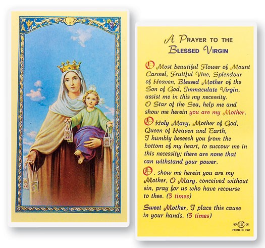 Our Lady of Mt. Carmel Laminated Prayer Card - 25 Cards Per Pack .80 per card