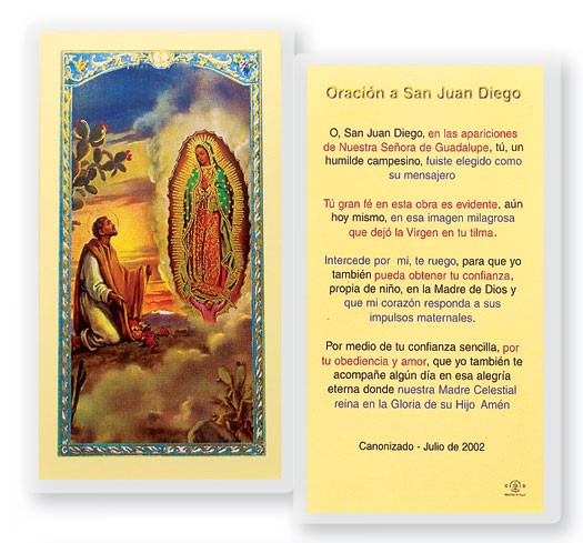 St Juan Diego Laminated Spanish Prayer Card - 25 Cards Per Pack .80 per card
