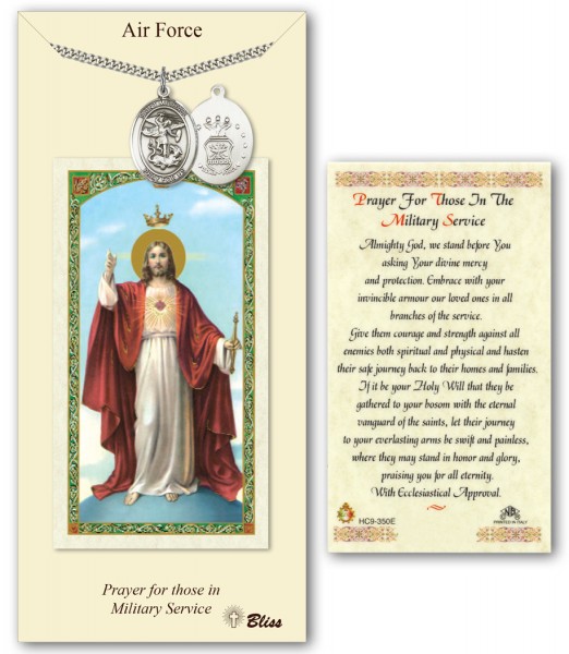 St. Michael the Archangel Airforce Medal in Pewter with Prayer Card - Silver tone