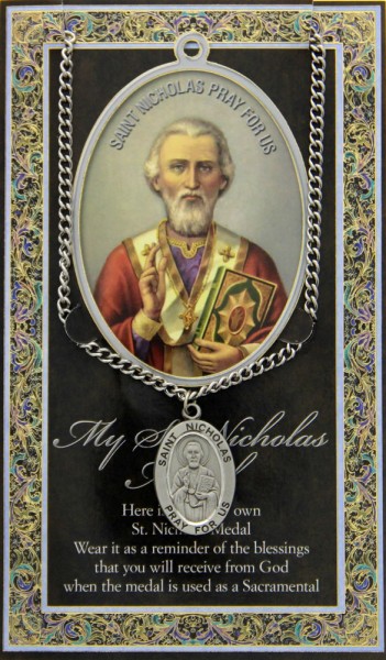 St. Nicholas Medal in Pewter with Bi-Fold Prayer Card - Silver tone