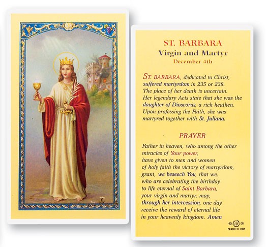 St. Barbara Prayer Biography Laminated Prayer Card - 25 Cards Per Pack .80 per card
