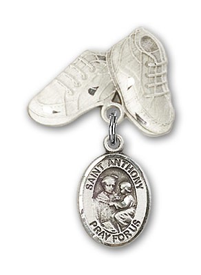 Pin Badge with St. Anthony of Padua Charm and Baby Boots Pin - Silver tone