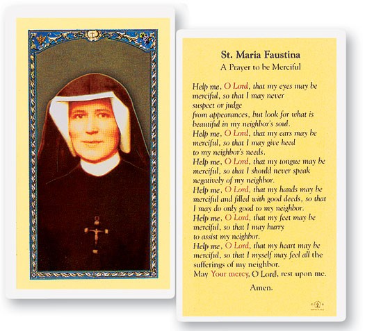 Prayer To St. Maria Faustina Laminated Prayer Card - 25 Cards Per Pack .80 per card
