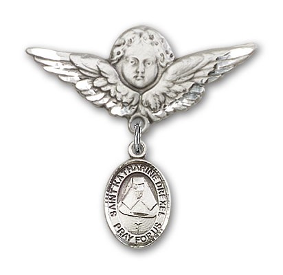 Pin Badge with St. Katherine Drexel Charm and Angel with Larger Wings Badge Pin - Silver tone