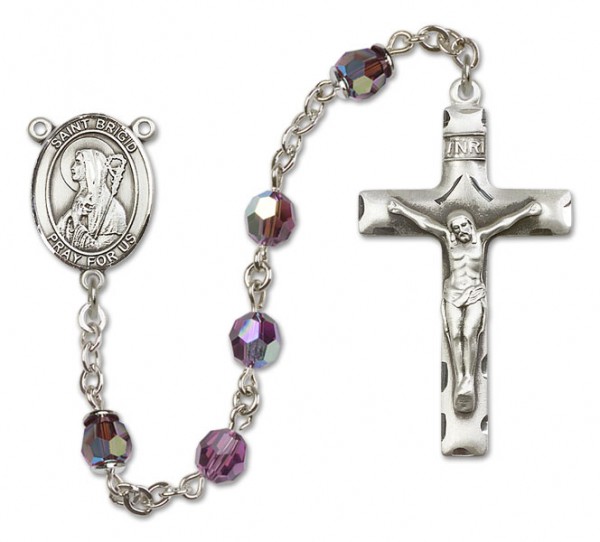 St. Bridget of Ireland Sterling Silver Heirloom Rosary Squared Crucifix - Amethyst