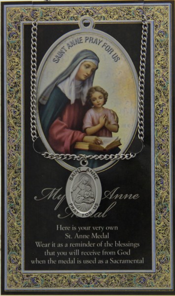 St. Anne Medal in Pewter with Bi-Fold Prayer Card - Silver tone