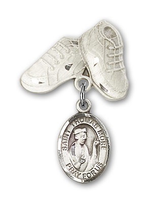 Pin Badge with St. Thomas More Charm and Baby Boots Pin - Silver tone