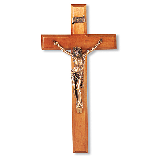 Natural Cherry Wall Crucifix - 12 inch - Brown