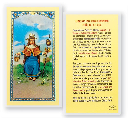 Oracion A Santo Nino De Atocha Laminated Spanish Prayer Card - 25 Cards Per Pack .80 per card
