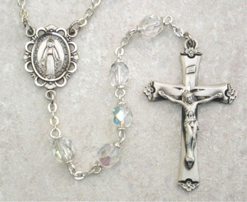 April Birthstone Rosary (Crystal) - Sterling Silver - Crystal