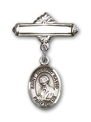 Pin Badge with St. Dominic Savio Charm and Polished Engravable Badge Pin - Silver tone