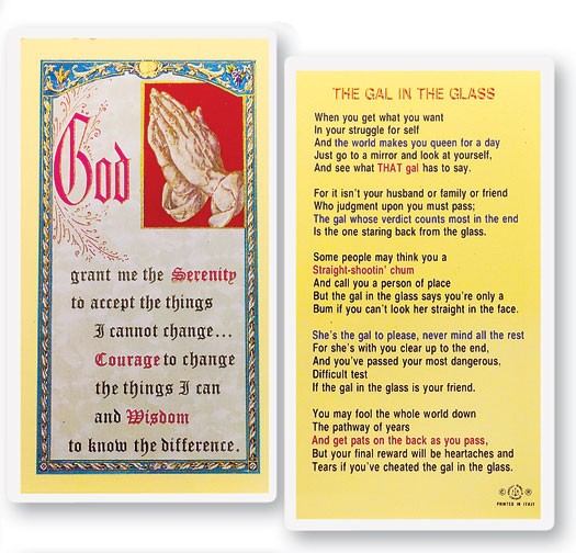 Gal In the Glass Laminated Prayer Card - 25 Cards Per Pack .80 per card