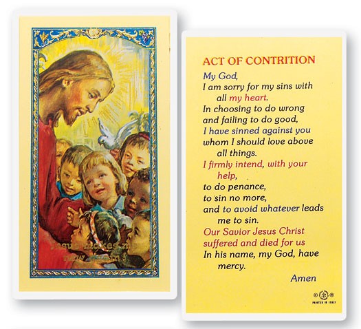 Act of Contrition Christ Kids Laminated Prayer Card - 25 Cards Per Pack .80 per card