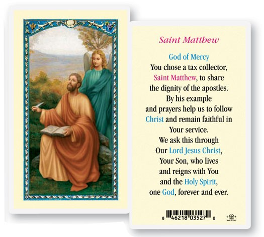 Saint Matthew Laminated Prayer Card - 25 Cards Per Pack .80 per card