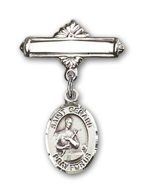 Pin Badge with St. Gerard Charm and Polished Engravable Badge Pin - Silver tone