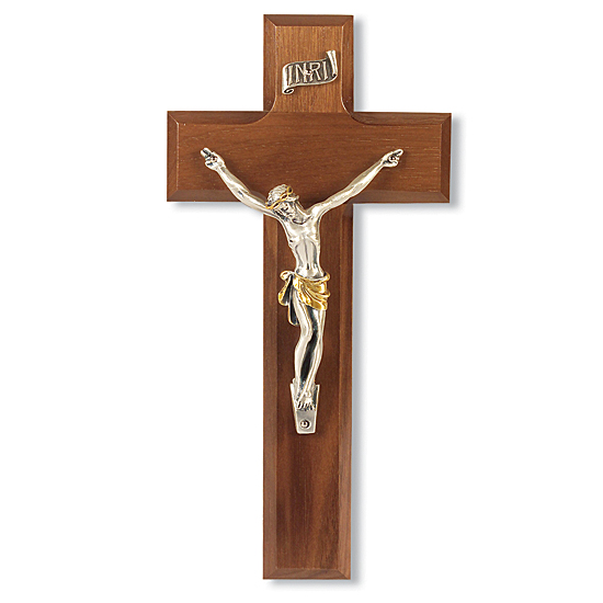 Walnut Wood Wall Crucifix with Contemporary Corpus - 8 inch - Brown