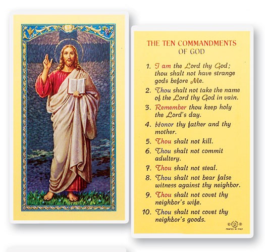 The Ten Commandments Laminated Prayer Card - 25 Cards Per Pack .80 per card