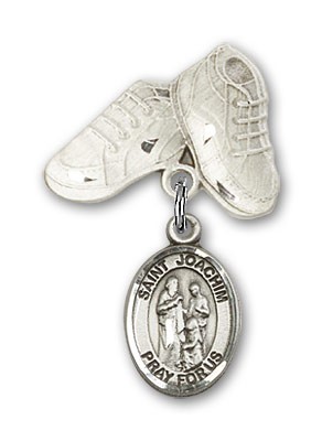 Pin Badge with St. Joachim Charm and Baby Boots Pin - Silver tone