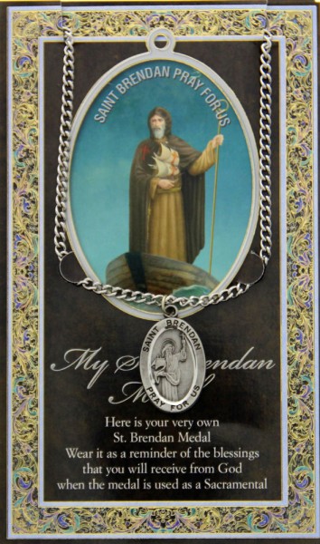 St. Brendan the Navigator Medal in Pewter with Bi-Fold Prayer Card - Silver tone