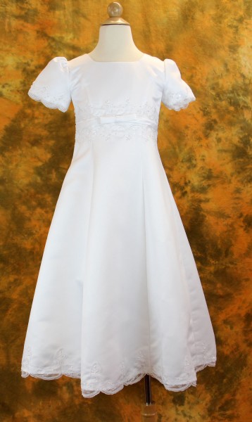 Plus Size Satin Embroidered First Communion Dress - White
