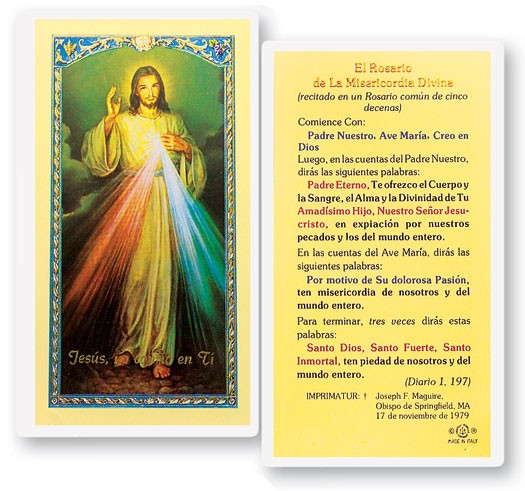 El Rosario De La Misericordia Laminated Spanish Prayer Card - 25 Cards Per Pack .80 per card