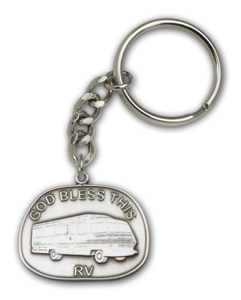God Bless This RV Keychain - Antique Silver