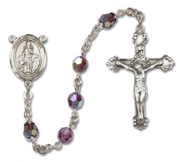 St. Cornelius Sterling Silver Heirloom Rosary Fancy Crucifix - Amethyst