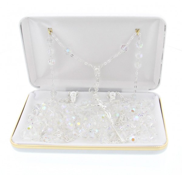 Crystal Lasso Wedding Rosary with Silver-tone Accents - With Deluxe Box