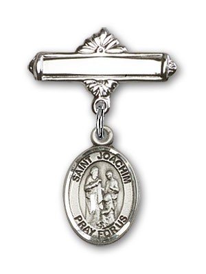 Pin Badge with St. Joachim Charm and Polished Engravable Badge Pin - Silver tone