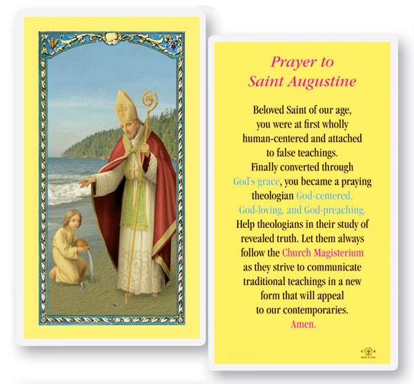 St. Augustine Laminated Prayer Card - 25 Cards Per Pack .80 per card