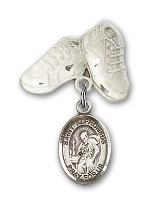 Pin Badge with St. Alphonsus Charm and Baby Boots Pin - Silver tone