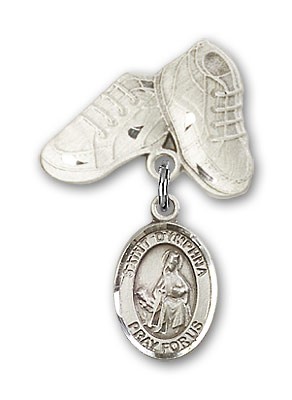 Pin Badge with St. Dymphna Charm and Baby Boots Pin - Silver tone