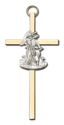 Guardian Angel 4&quot; Wall Cross - Two-Tone Gold