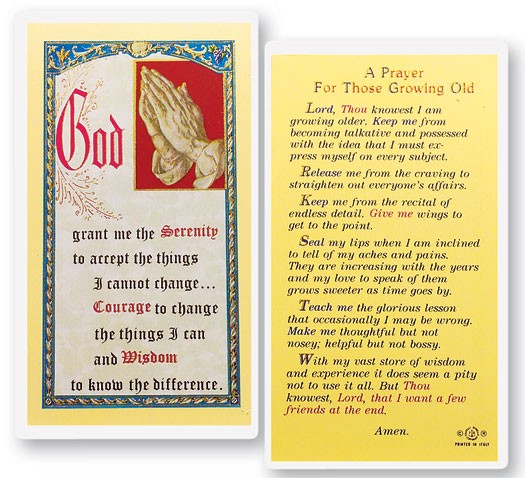 Prayer For Those Growing Old Laminated Prayer Card - 25 Cards Per Pack .80 per card