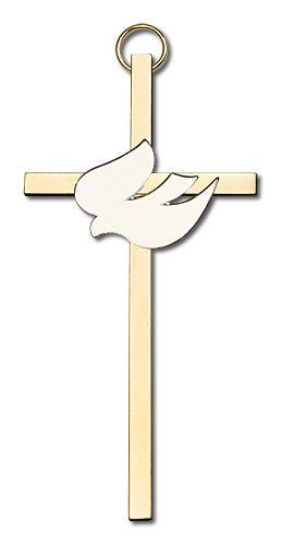 Holy Spirit Wall Cross with White Dove 4&quot; - Gold Tone