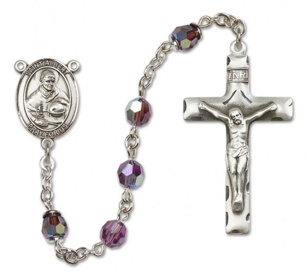 St. Albert the Great Sterling Silver Heirloom Rosary Squared Crucifix - Amethyst