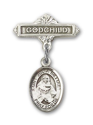 Pin Badge with St. Julia Billiart Charm and Godchild Badge Pin - Silver tone