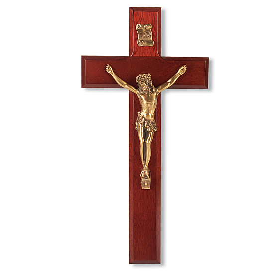 Classic Dark Cherry Wood Wall Crucifix - 10 inch - Cherry Wood