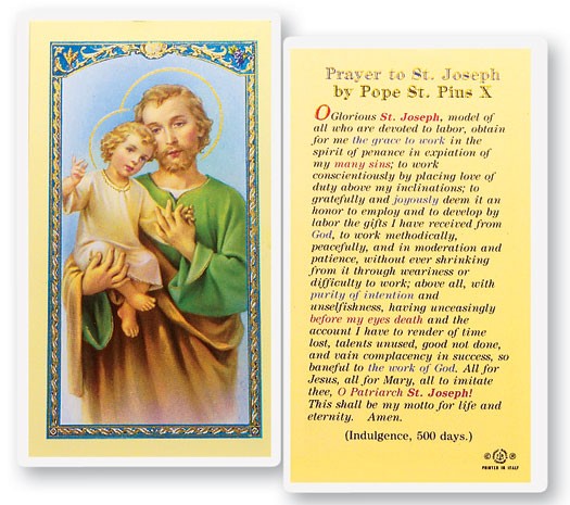 St. Joseph Prayer By Pius X Laminated Prayer Card - 25 Cards Per Pack .80 per card