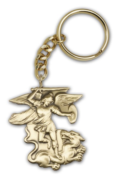 St. Michael the Archangel Keychain - Antique Gold