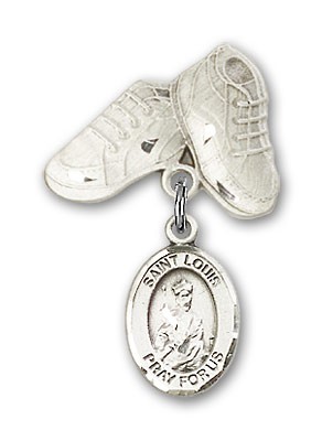 Pin Badge with St. Louis Charm and Baby Boots Pin - Silver tone