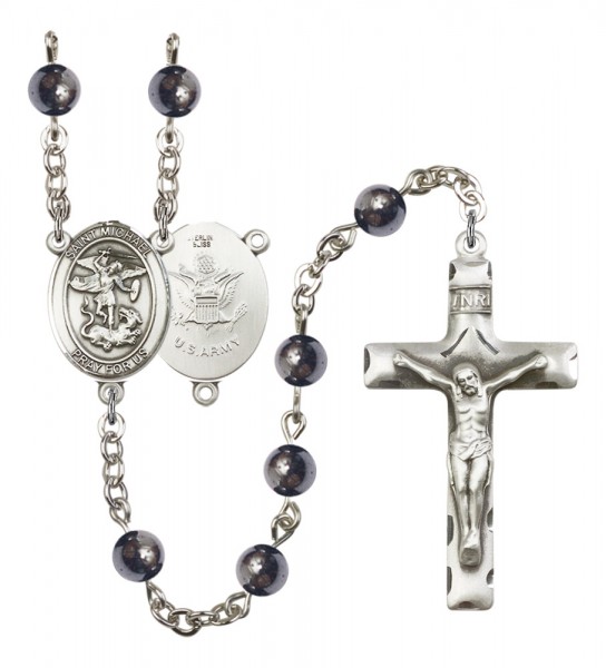 Men's St. Michael Army Silver Plated Rosary - Gray