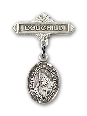 Pin Badge with St. Margaret of Cortona Charm and Godchild Badge Pin - Silver tone