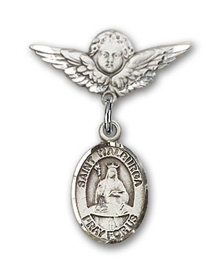 Pin Badge with St. Walburga Charm and Angel with Smaller Wings Badge Pin - Silver tone