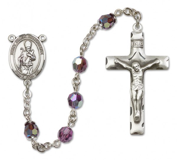 St. Simon Sterling Silver Heirloom Rosary Squared Crucifix - Amethyst