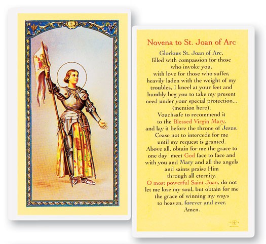 Novena To St. Joan of Arc Laminated Prayer Card - 25 Cards Per Pack .80 per card