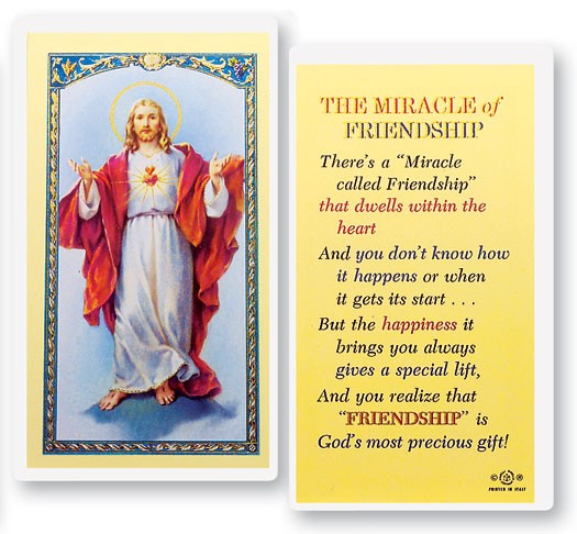 The Miracle of Friendship Sacred Heart of Jesus Laminated Prayer Card - 25 Cards Per Pack .80 per card
