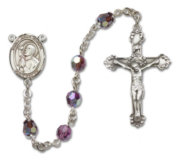 St. Rene Goupil Sterling Silver Heirloom Rosary Fancy Crucifix - Amethyst