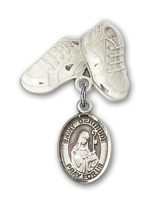 Pin Badge with St. Gertrude of Nivelles Charm and Baby Boots Pin - Silver tone